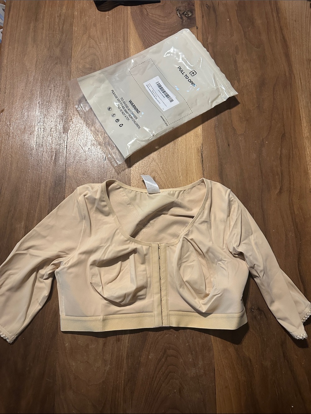Nude Front-Closure Long Sleeve Arm Compression Shapewear Top